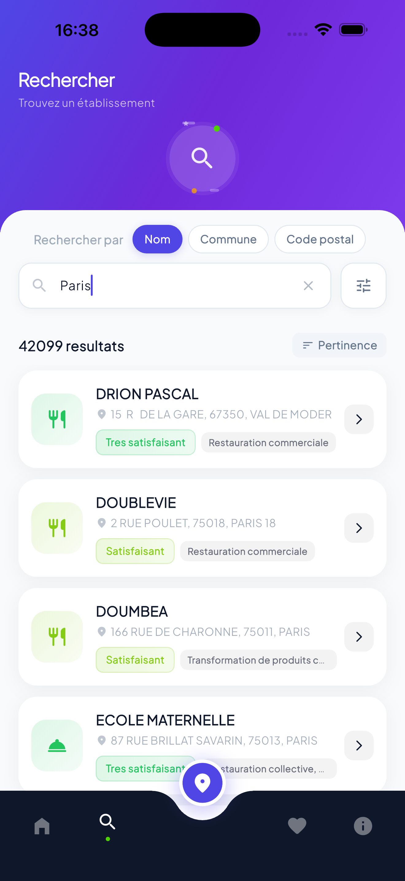 Recherche d'un EHPAD ou d'un hôpital